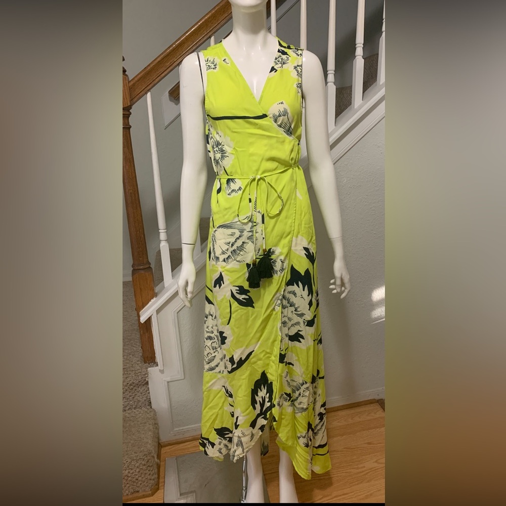 Maaji Wrap Lime and Black Floral Sleeveless Maxi Dress One Size